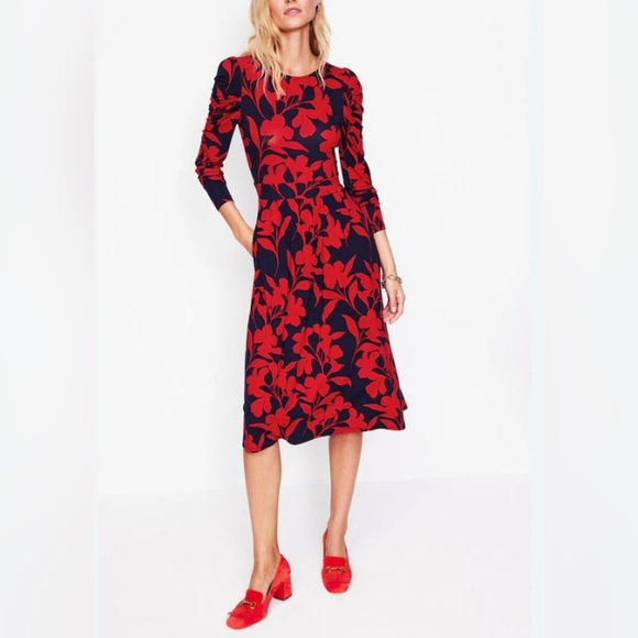 NEW Boden Red Puff Sleeve Blouson Dress 16-18